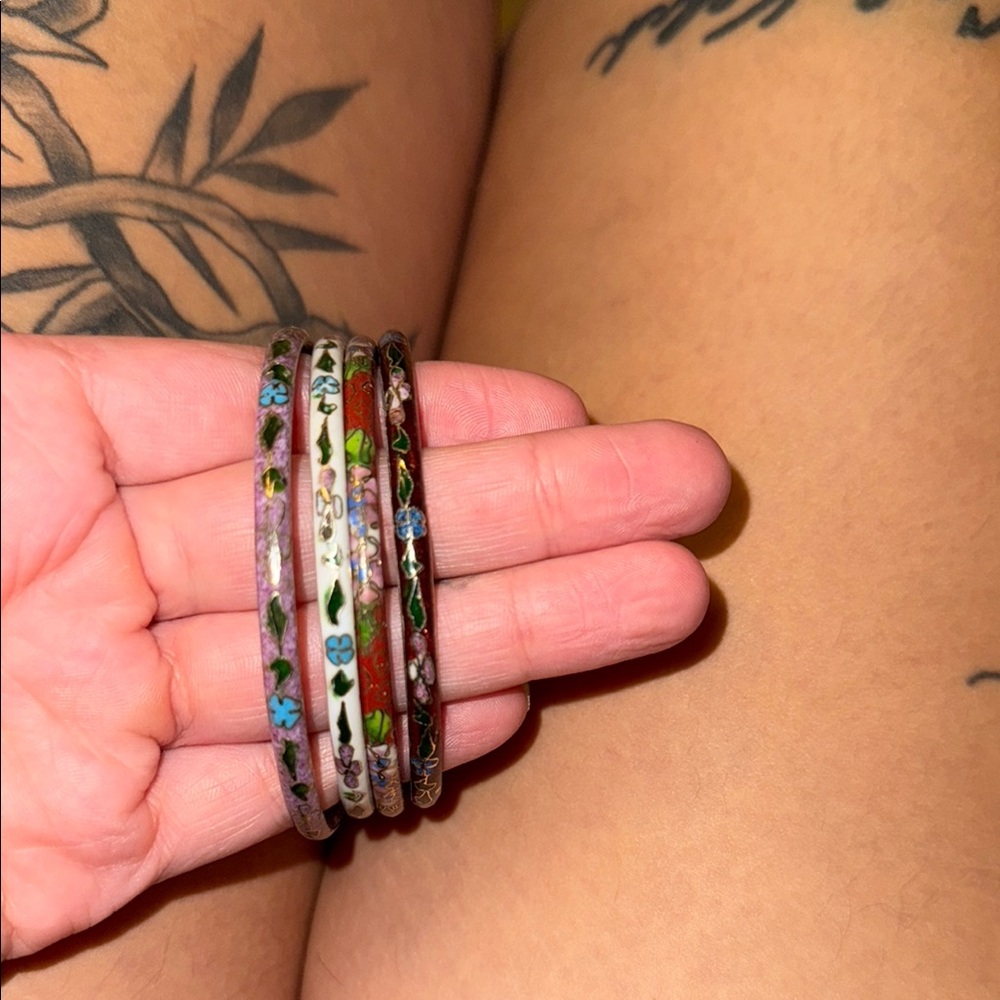 Floral Enamel Bangle Set